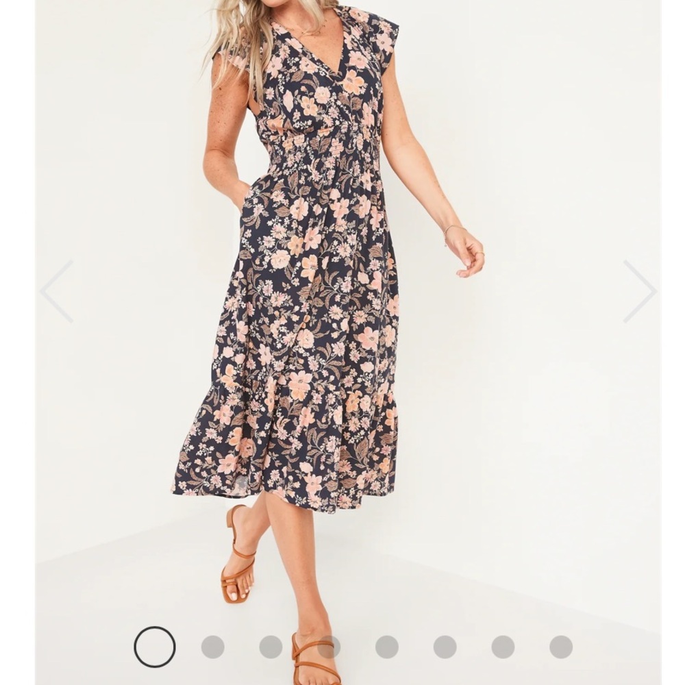 Old Navy Navy Floral Midi Dress with Blush Flowers